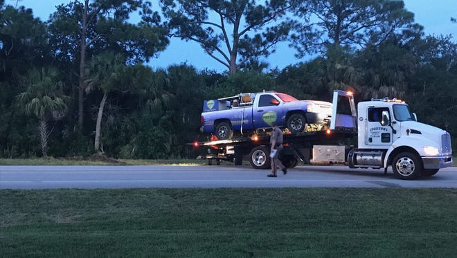 A pickup crashed into a canal Thursday, Aug. 17, 2017, on 43rd Avenue between Fifth Street Southwest and Oslo Road, Vero Beach.