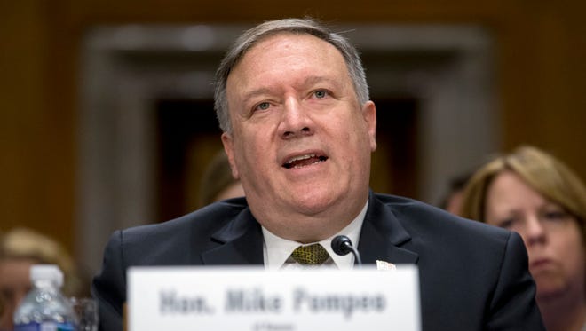 CIA Director Mike Pompeo appears before the Senate Foreign Relations Committee hearing on his nomination to be Secretary of State April 12.