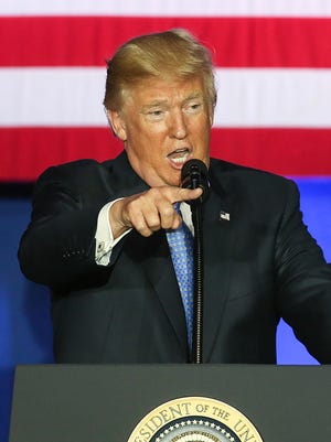 President Donald Trump speaks about tax reform at the State Fairgrounds, Indianapolis, Wednesday, Sept. 27, 2017. The invitation-only event was held at the fairgrounds' Farm Bureau Building. 