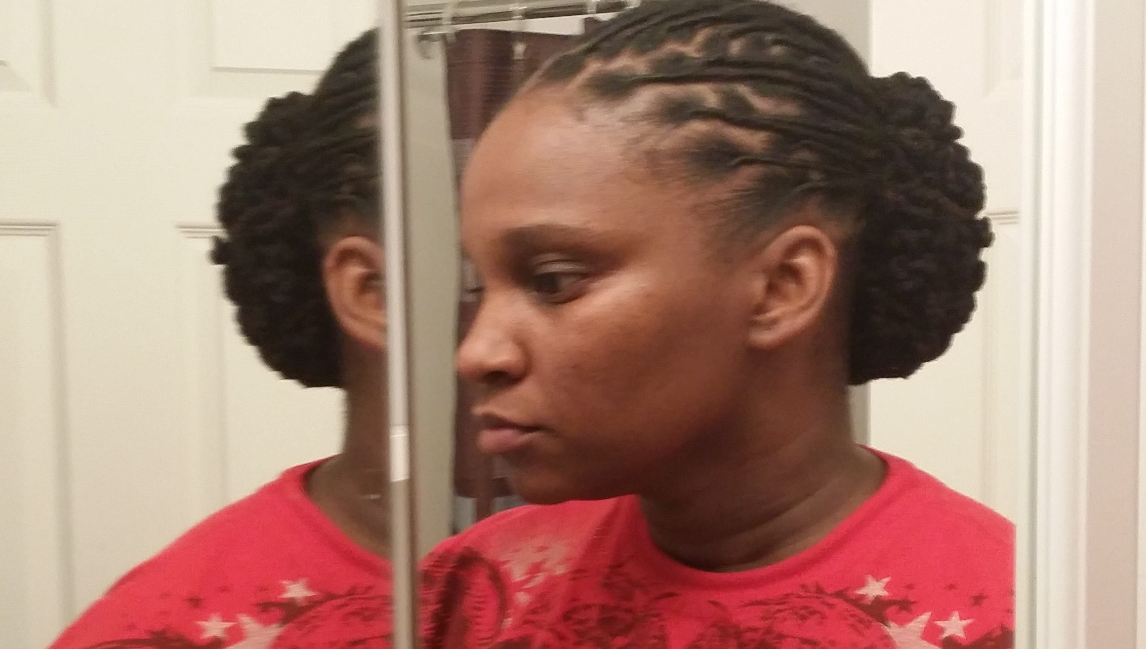 Navy Boots Sailor Over Her Natural Hairstyle