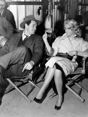 Rock Hudson and actress Dorothy Malone on the set of 1957's 'The Tarnished Angels.'