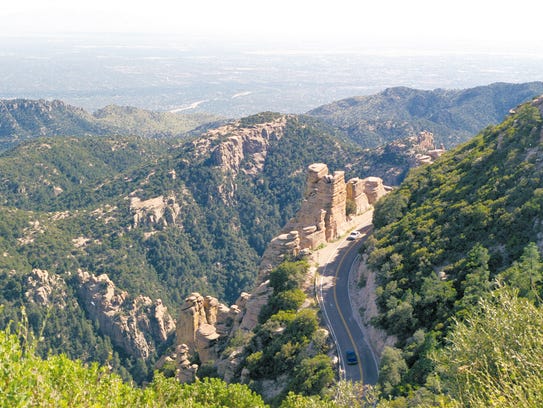 The Catalina Highway snakes up Mount Lemmon, northeast