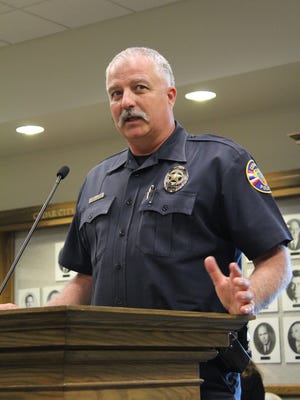 Cedar City police Officer Addison Adams addresses the City Council as part of his promotion ceremony May 16, 2018.