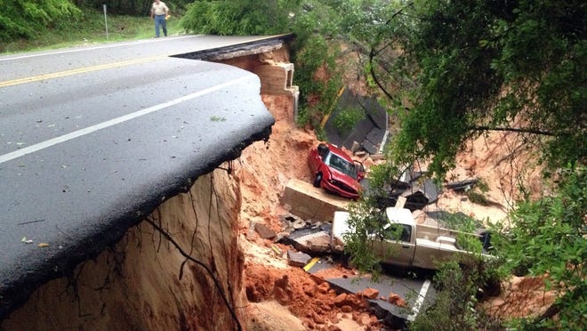 A portion of the collapsed Scenic Highway in Pensacola on April 30.
