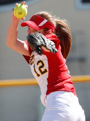 Carlie Williams of Palm Desert High School pitched a complete game and struck out 11 players against Palm Springs High School. Palm Desert won 14-3 at Palm Springs on April 17, 2018. 