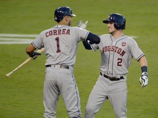 Game 1 at Dodger Stadium: Alex Bregman celebrates his