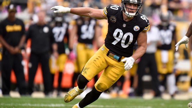 Pittsburgh Steelers outside linebacker T.J. Watt (90) plays against the Jacksonville Jaguars on Oct. 8, 2017, in Pittsburgh.