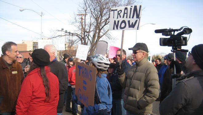 About 200 supporters of high-speed rail gather in Madison on Nov. 20, 2010, for a "Save the Train" rally to urge then-Gov.-elect Scott Walker not to kill a high-speed rail project between Madison and Milwaukee.