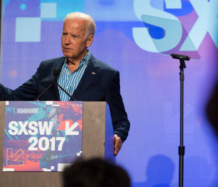 Former Vice President Joe Biden talks about fighting cancer during the South by Southwest Conference and Festivals