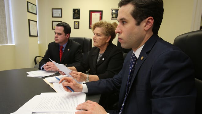 State. Sen. David Carlucci, Assemblywoman Ellen Jaffee and Assemblyman Kenneth Zebrowski discuss their oversight proposal bill for East Ramapo at Zebrowski’s office on Feb. 18.