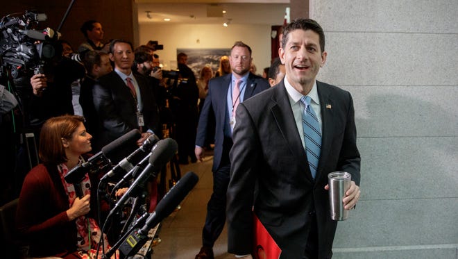 House Speaker Paul Ryan of arrives on Capitol Hill Tuesday.