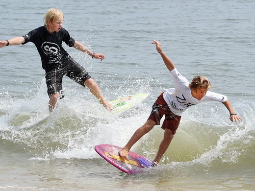 Tucker Sutcliffe and Brady Green compete in the Boy's Division as Dewey Beach was the site of the Zap Amateur Skimboarding World Championships held on Saturday & Sunday August 9th and 10th with over 200 competitors from around the world competing in several divisions for the honors.