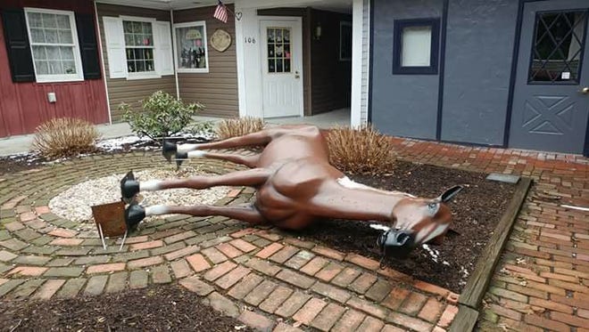 Outrage on social media spread following reports that Old Ned, a fiberglass horse that has been part of the Old Gettysburg Village shopping complex since 1963, was vandalized on April 1, 2018.