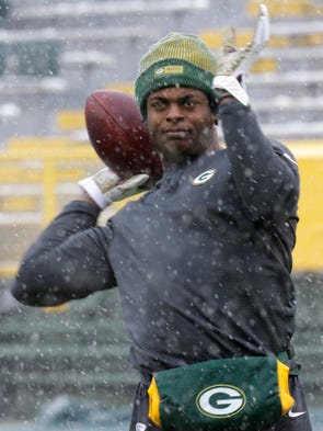 Green Bay Packers wide receiver Davante Adams is shown