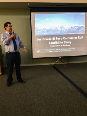 David Armijo, executive director of the South Central Regional Transit District, speaks during the presentation of a feasibility study for a proposed commuter rail service between Las Cruces and El Paso.