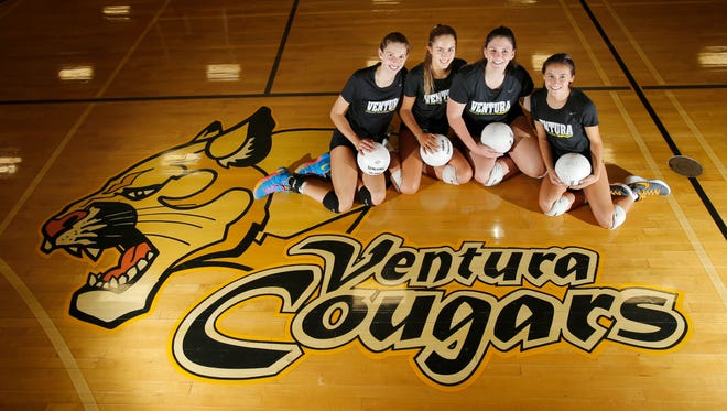 Ventura High School seniors Aubrey Knight (from left), Sammy Slater, Libby Litten and Kobie Jimenez are the girls varsity volleyball's Core of Four. Ventura is 13-0 and is first in their league and fourth in the state. All four of them had sisters that also played for Ventura.