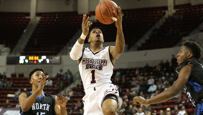 Mississippi State's Lamar Peters makes a shot in a game against North Georgia.