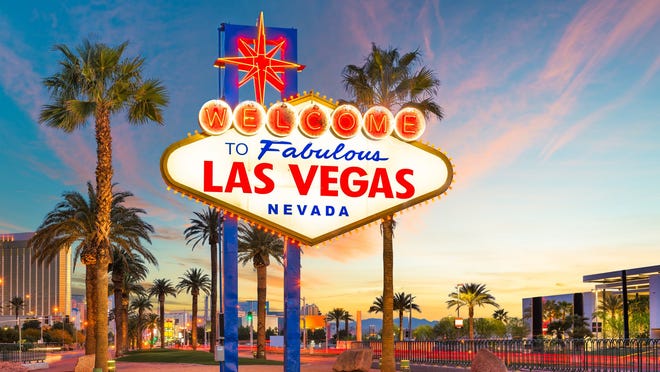 The Las Vegas welcome sign at sunset