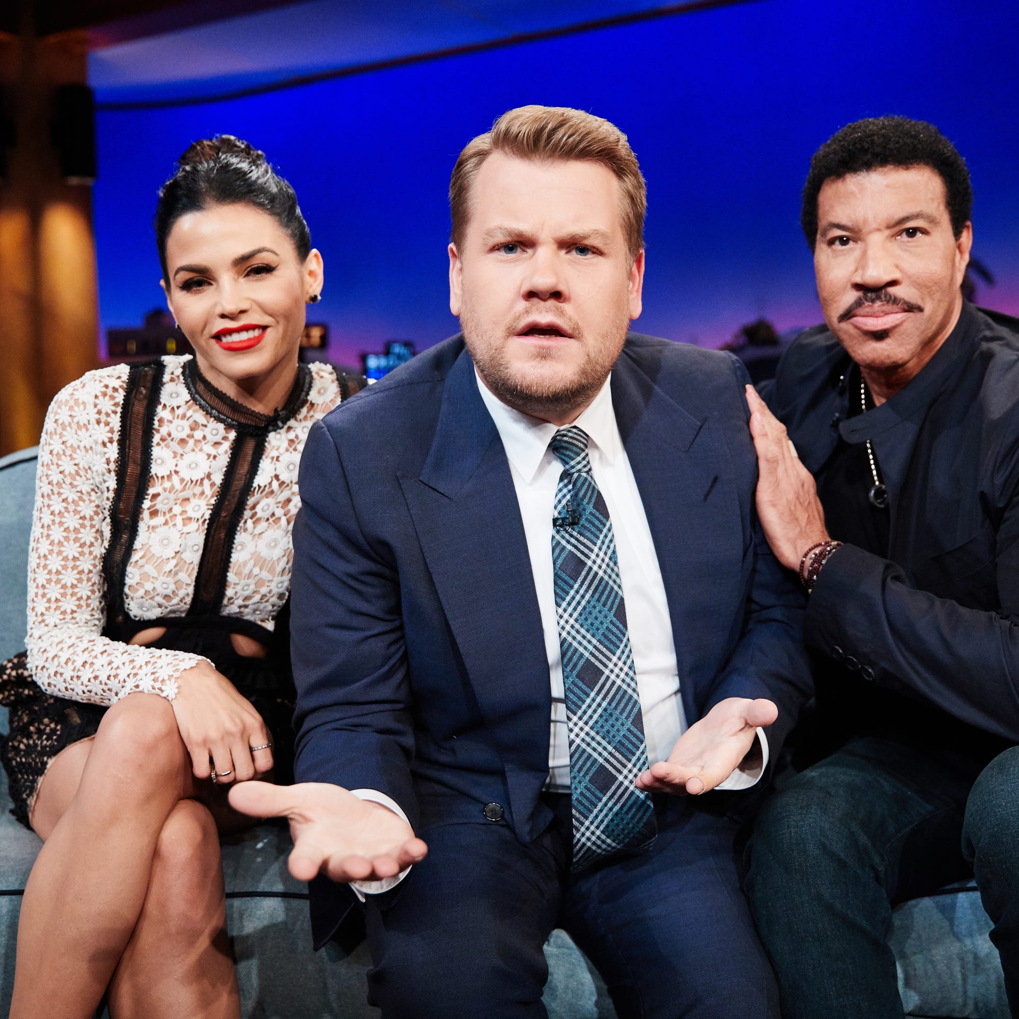 Jenna Dewan Tatum and Lionel Richie chat with James Corden during "The Late Late Show with James Corden" on May 22, 2017.