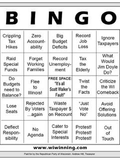 Bingo card aimed at making fun of Wisconsin Democrats, who played bingo during Gov. Walker's state of the state address.