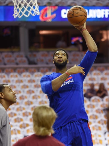 Pistons' Andre Drummond shoots during pregame.