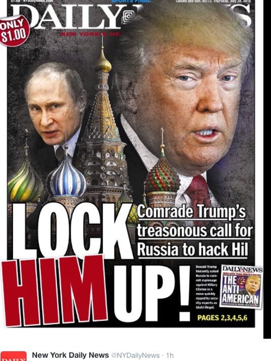 New York Daily News cover: Lock Donald Trump up