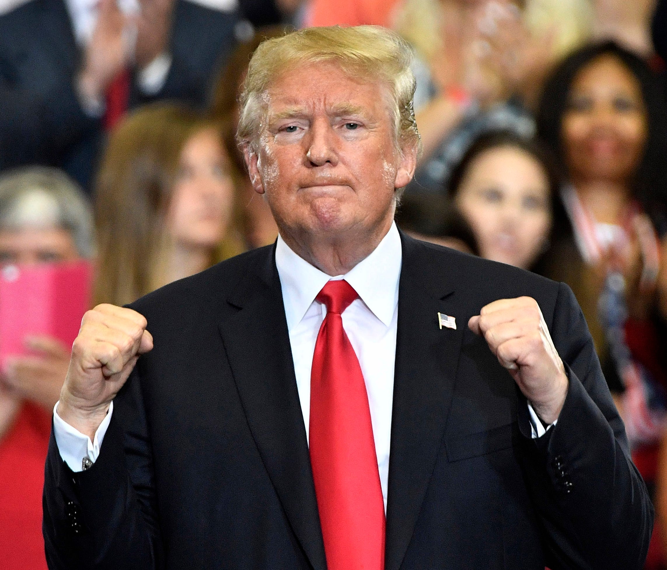 President Trump gestures during his rally at Municipal Auditorium in Nashville, Tenn., on May 29, 2018.