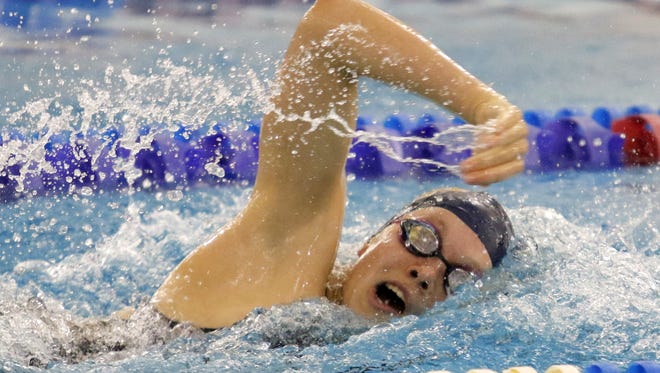 Frances VanderMeer of Notre Dame swims to the Section 4 100-yard freestyle championship Saturday at Owego Free Academy