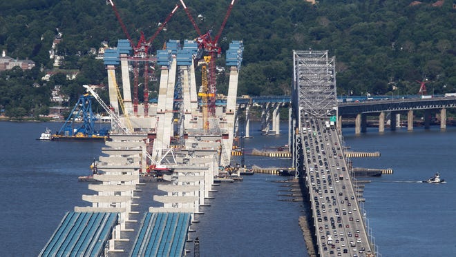 The main support towers rise for the replacement for the Tappan Zee bridge in this photo taken June 10.