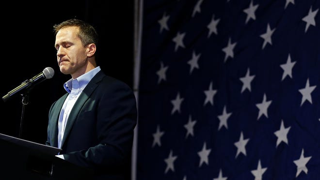 Missouri Gov. Eric Greitens addresses attendees to his meet-and-greet event as part of Lincoln Days at the University Plaza Hotel in February.
