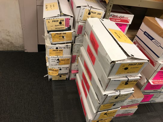 Boxes in the Maricopa County Recorder's Office contain