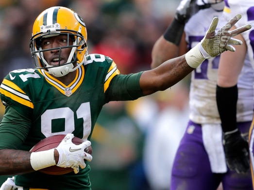 Green Bay Packers receiver Geronimo Allison reacts
