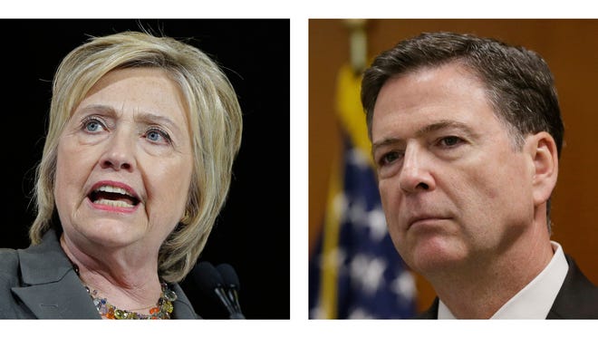 Democratic presidential candidate Hillary Clinton is not being charged for how she handled her emails as secretary of state, FBI Director James Comey, right, announced Tuesday.
