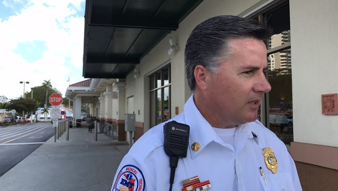 Scott Wirth, assistant chief with the Fort Myers Fire Department, explains that a suspected gas leak led to an evacuation at the Publix in First Street Village in Fort Myers on Tuesday, Feb. 28, 2017.
