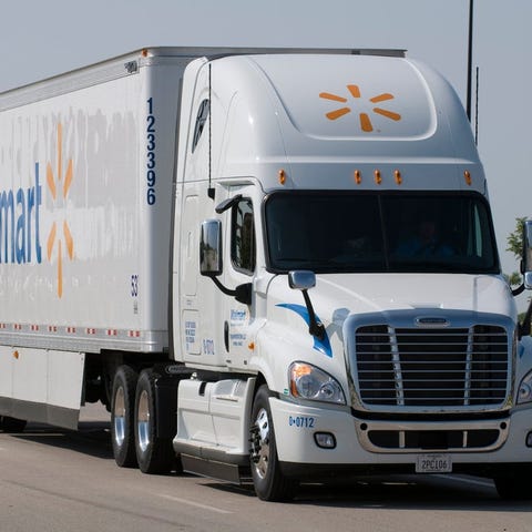 A Walmart truck on the highway