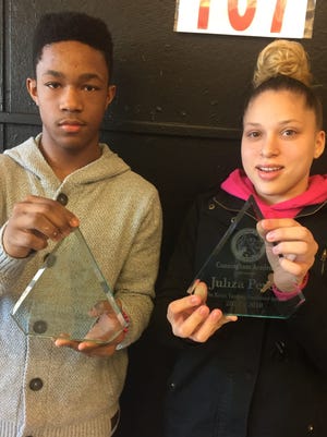 Tajhmir Walker, (left) and Juliza Perez, won the Kevin Vasquez Resilience Award presented for the first time Jan. 26 at the Cunningham Academy in Vineland.
