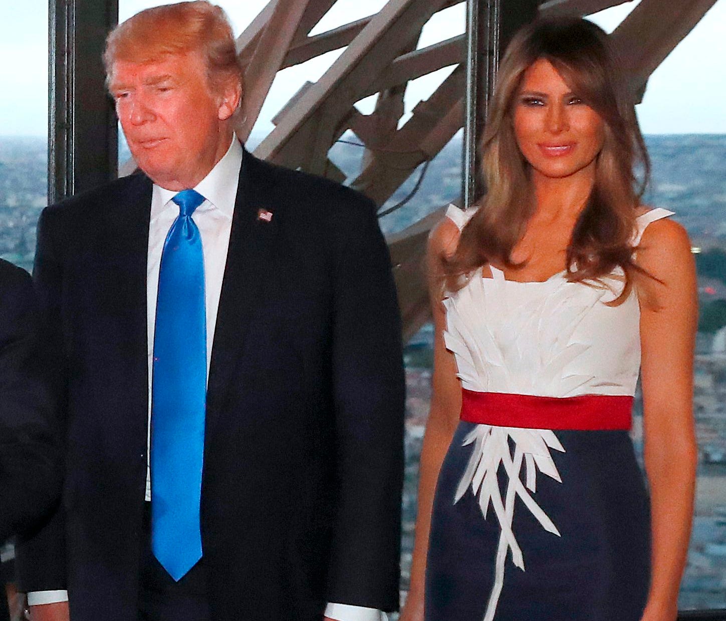 First lady Melania Trump and President Trump ate dinner with the French President and his wife at Le Jules Verne Restaurant on the Eiffel Tower in Paris, on July 13, 2017, part of a a two-day visit.