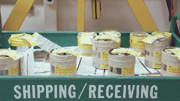 Packages containing plutonium await shipment from a nuclear site.