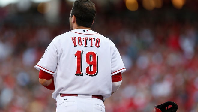 Reds first baseman Joey Votto reacts after striking out on July 4.