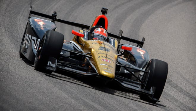 Schmidt Peterson Motorsports driver James Hinchcliffe during the Firestone 600 at Texas Motor Speedway. The race resumes Saturday.