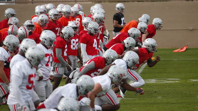 Ohio State players practice at Notre Dame Preparatory High School in Scottsdale, Ariz. December 28, 2016. Ohio State will play Clemson in the Fiesta Bowl National Semifinal game.