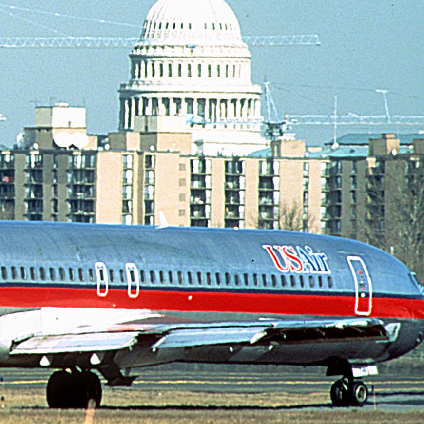 A file photo of a USAir Boeing 727 at Washington's National Airport in 1995.