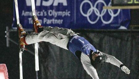 Emily Cook sails off of a jump on her way to winning the U.S. Olympic Freestyle Aerials team trials in Steamboat, Colo. in 2005. Cook will be the keynote speaker at the YWL Conference on Oct. 28, 2014.