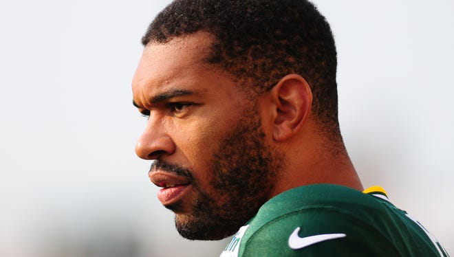 Green Bay Packers linebacker/defensive end Julius Peppers during training camp practice at Ray Nitschke Field, Monday, July 28, 2014.