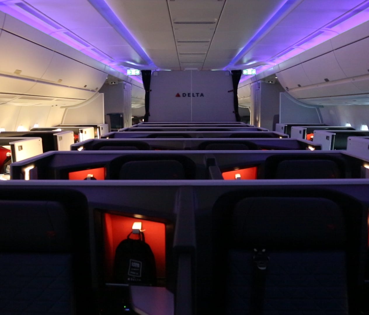 Delta's new Delta One suites are seen after a media demonstration flight over the U.S. Southeast on Tuesday, Oct. 17, 2017.
