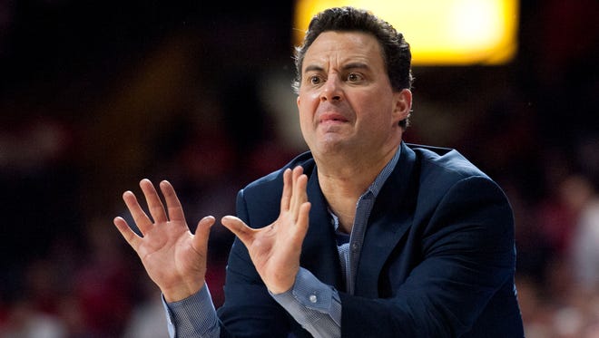 Wildcats head coach Sean Miller gestures from the sidelines during the second half against the Oregon Ducks at McKale Center. The Ducks won 83-75.