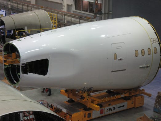 Portions of Boeing Dreamliner fuselages at the company's