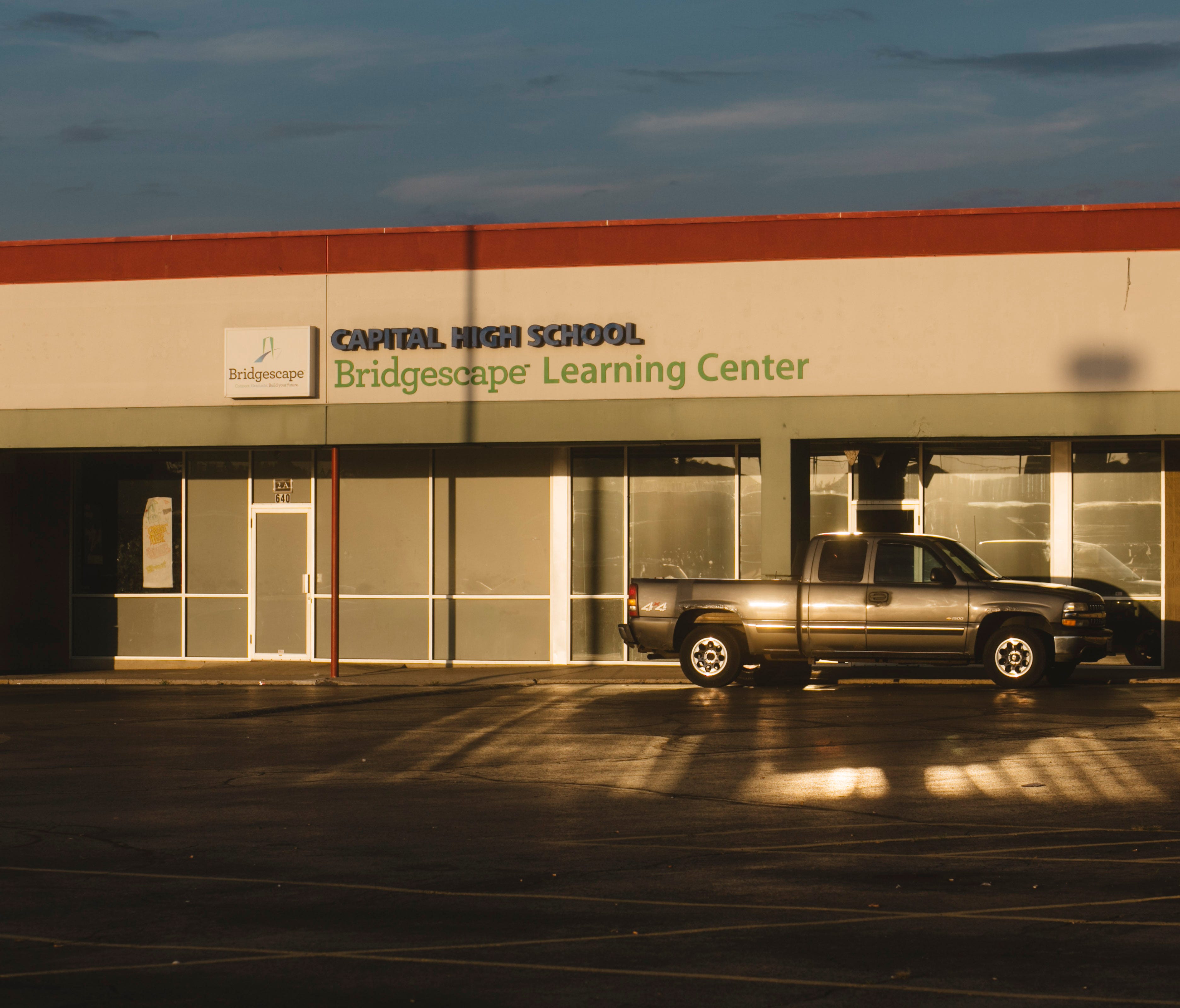 Bridgescape Learning Center's Capital High School, part of the EdisonLearning umbrella, on September 21, 2017 in Columbus, Ohio. The charter school is in a strip mall with numerous abandoned storefronts.  