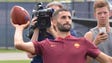 AS Roma midfielder Maxime Gonalons throws a football