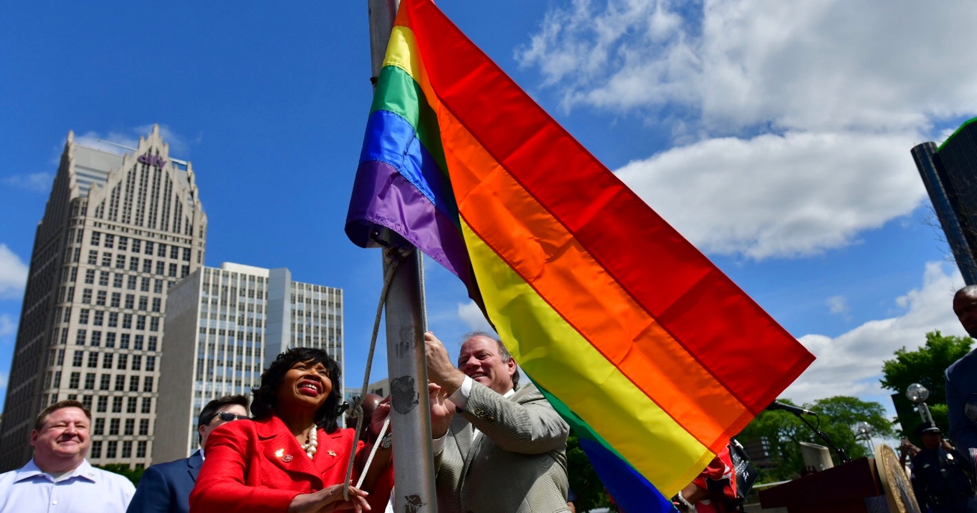 Detroit officials raise LGBT awareness with rainbow flag